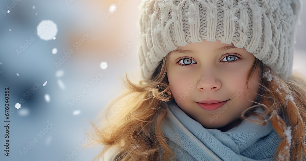 close up portrait of pretty young girl travel in winter park, nature landscape background, Generative Ai close up portrait of pretty young girl travel in winter park, nature landscape background, Generative Ai