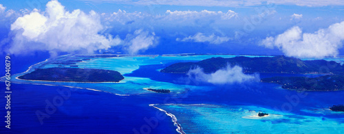 French Polynesia: Airshot from Bora Bora Island Lagoon