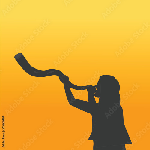 man blowing shofar at dawn