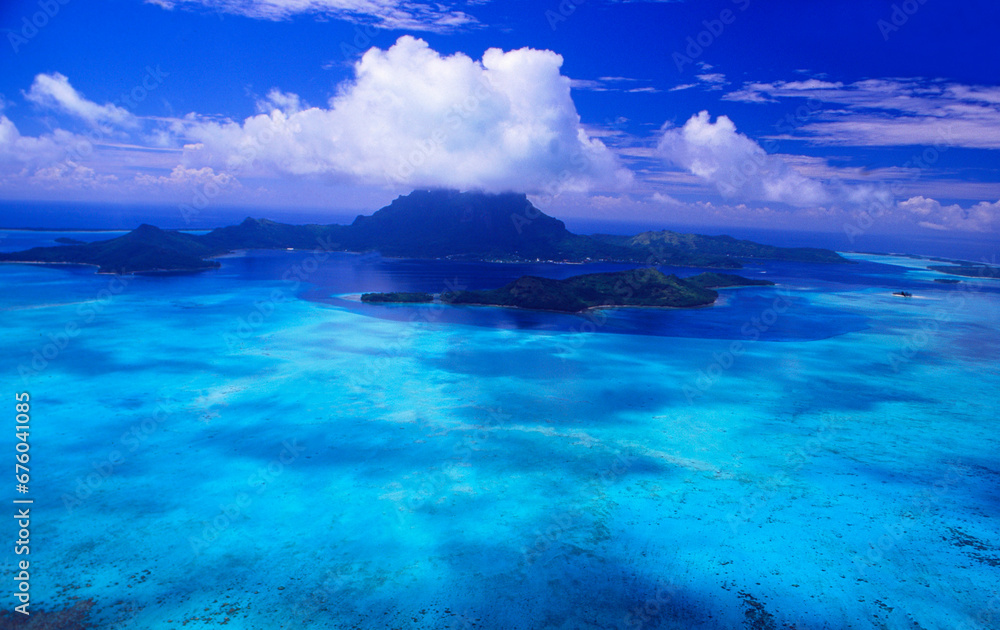 French Polynesia: Airshot from Bora Bora Island on a helicopter-sightseeing flight