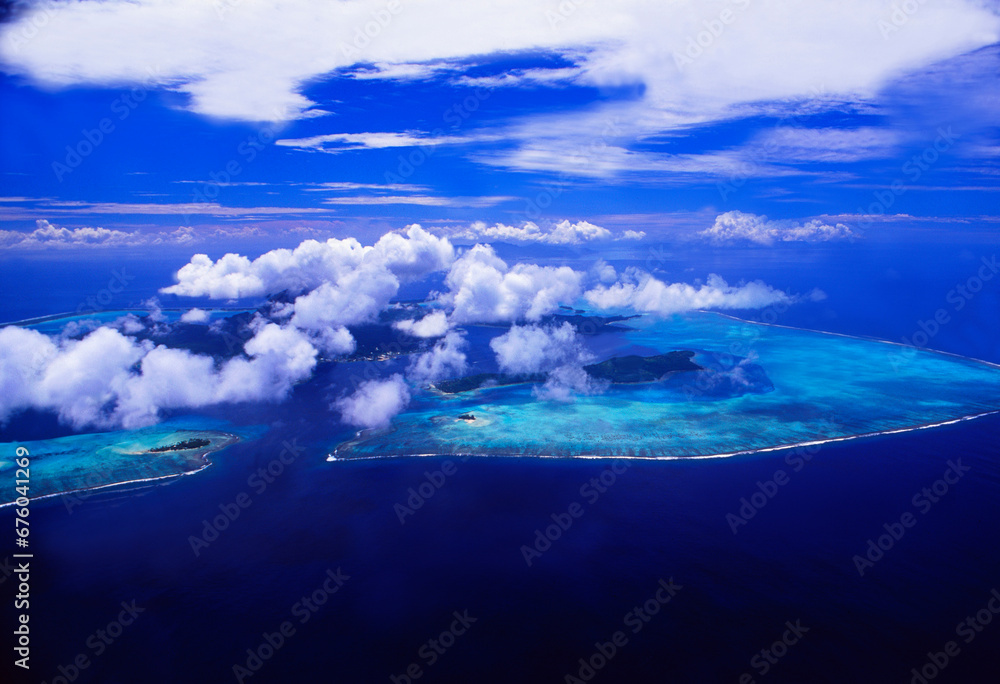 French Polynesia: Airshot from Bora Bora Island in the Pacific Ocean