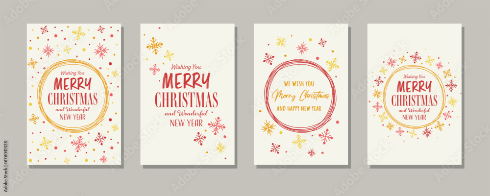 Hand drawn Christmas greeting card set with snowflakes. Vector illustration Hand drawn Christmas greeting card set with snowflakes. Vector illustration
