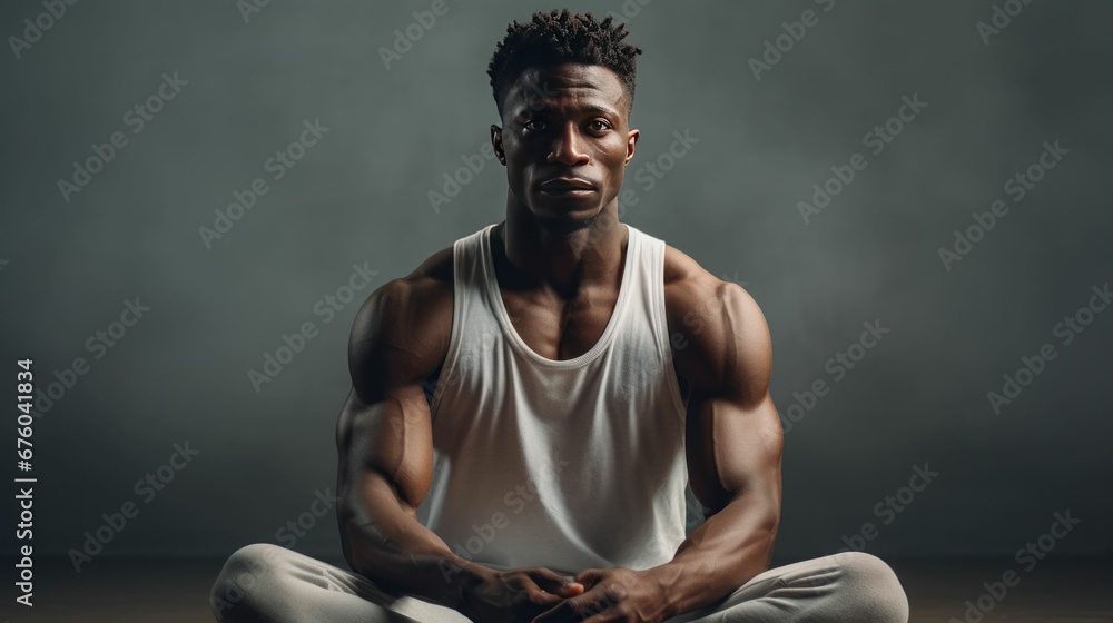 Fit, muscular, black male model.