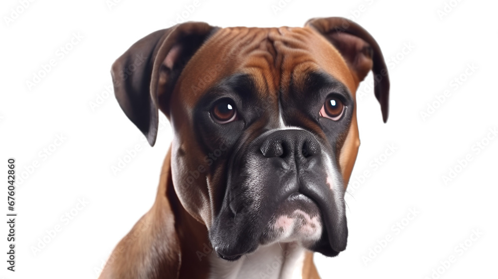 Half side view, Portrait, Close-up of Boxer isolated on transparent background.

