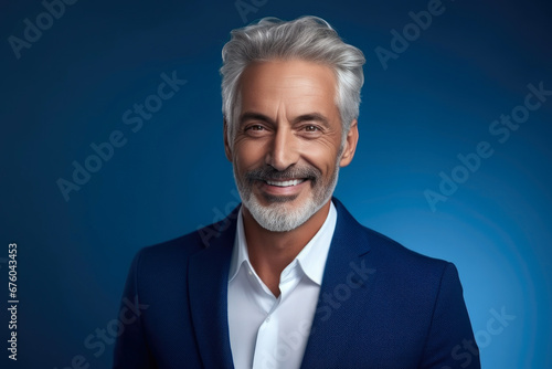 Middle-Aged Style: Blue Suit and Radiant Smile photo