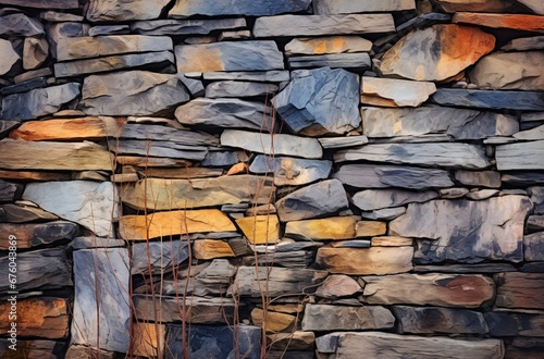 a stone wall with many different colors, light navy and light amber, whistlerian, ricoh ff-9d photo