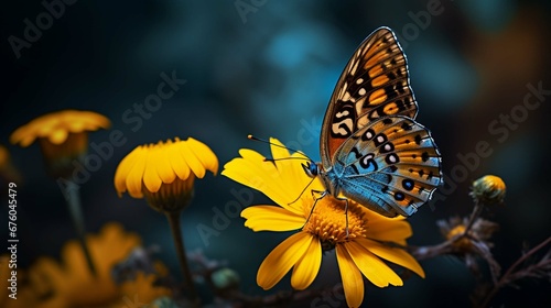 Colorful Zerynthia rumina butterfly sitting on yellow flower in nature photography ::10 , 8k, 8k render