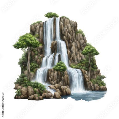 A waterfall on a rocky hill