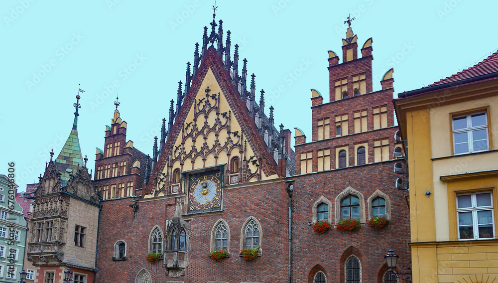 The old building in the historical center on Wroclaw, Poland