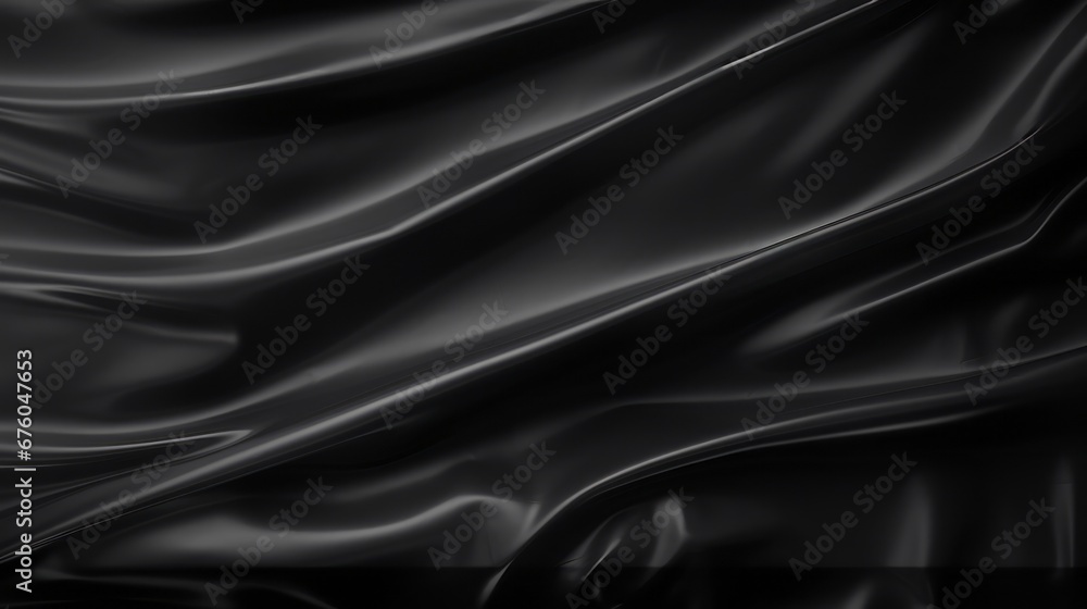Fototapeta premium Realistic polyethylene texture on black background. Folded packaging