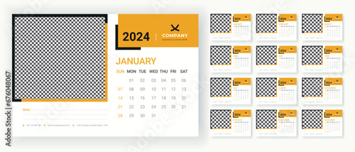 Desk calendar 2024 design, simple and clean design, Calendar for print, digital calendar, Corporate design planner template vector, Graphic design vector illustration, Calendar Design Templates 2024. photo