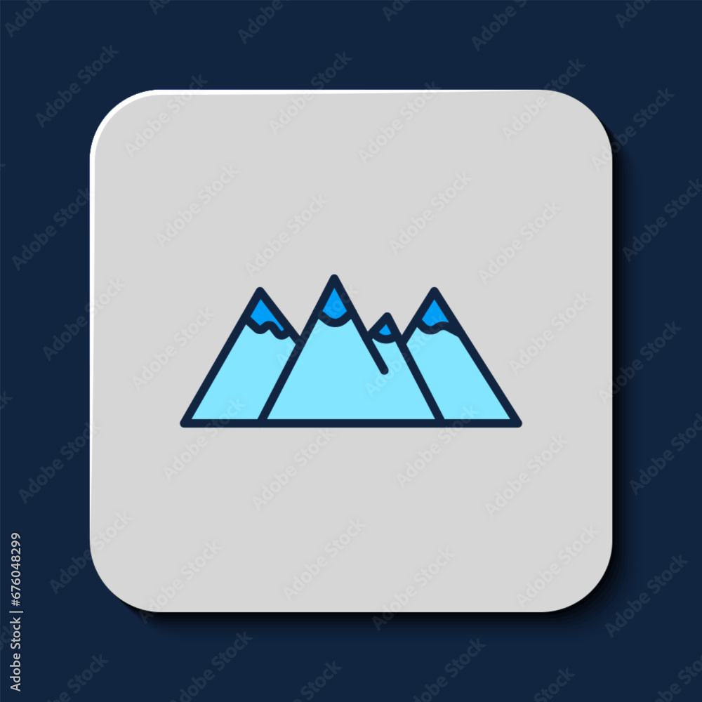 Filled outline Canadian landscape with mountains and lake icon isolated on blue background. Vector Filled outline Canadian landscape with mountains and lake icon isolated on blue background. Vector