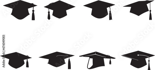 Graduation cap icons. Vector illustration isolated on transparent background