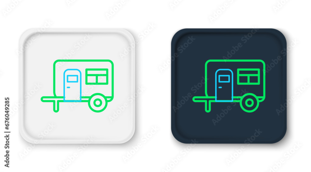 Line Rv Camping trailer icon isolated on white background. Travel mobile home, caravan, home camper for travel. Colorful outline concept. Vector Line Rv Camping trailer icon isolated on white background. Travel mobile home, caravan, home camper for travel. Colorful outline concept. Vector