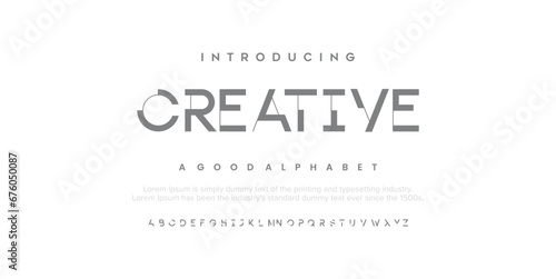 Creative modern alphabet. Dropped stunning font, type for futuristic logo, headline, creative lettering and maxi typography. Minimal style letters with yellow spot. Vector typographic design