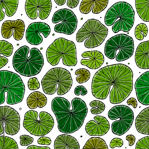 Seamless pond texture with lily pads leaf  top view for your design