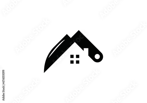 butcher knife and house logo design vector illustration