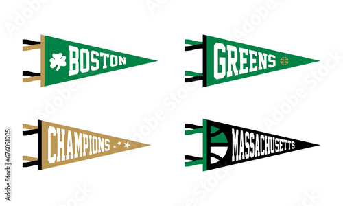 Boston, Massachusetts basketball Pennant Flags Set. Vector basketball flag Icons. University USA Sport flag, isolated