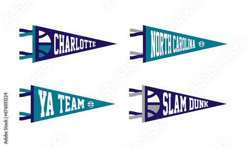 Charlotte, North Carolina basketball Pennant Flags Set. Vector basketball flag Icons. University USA Sport flag, isolated photo