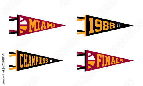 Miami, Florida basketball Pennant Flags Set. Vector basketball flag Icons. University USA Sport flag, isolated