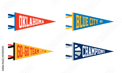 Oklahoma basketball Pennant Flags Set. Vector basketball flag Icons. University USA Sport flag, isolated