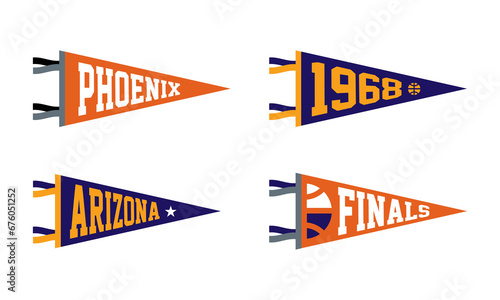 Phoenix, Arizona basketball Pennant Flags Set. Vector basketball flag Icons. University USA Sport flag, isolated