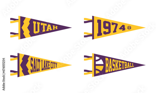 Salt Lake City, Utah basketball Pennant Flags Set. Vector basketball flag Icons. University USA Sport flag, isolated
