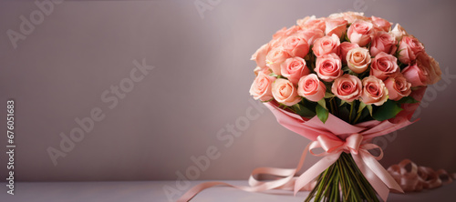 Bouquet of beautiful roses for a gift. Copy space for text