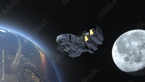 宇宙船と地球　3DCG レンダリング