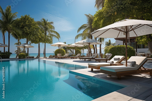 Swimming pool in hotel resort on the ocean shore © Michael