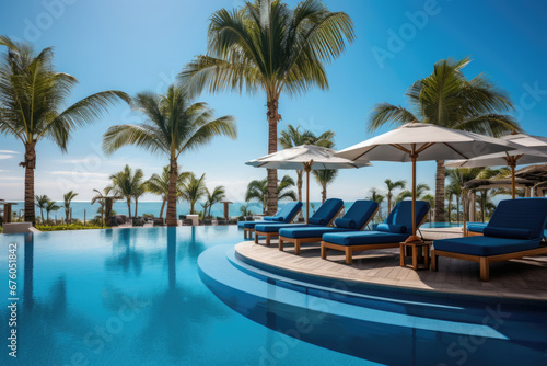 Swimming pool in hotel resort on the ocean shore