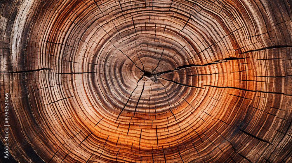 stump of oak tree felled - section of the trunk with annual rings