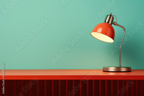 Table vintage retro lamp on red wall background