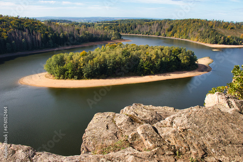 Look from view point to small island in autumn. 