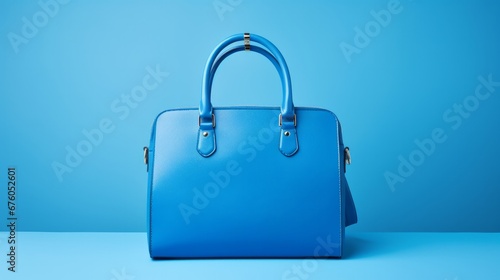 Handbag isolated on a blue background in a fashion photography studio image.