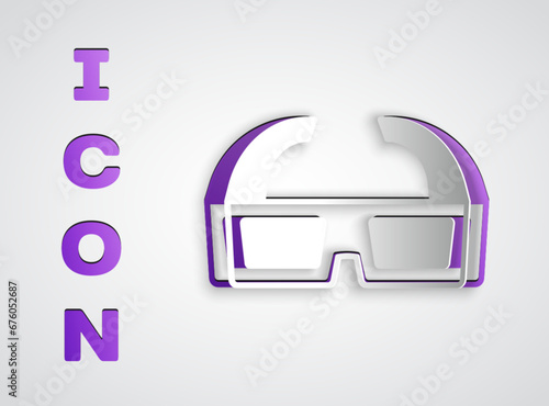 Paper cut 3D cinema glasses icon isolated on grey background. Paper art style. Vector