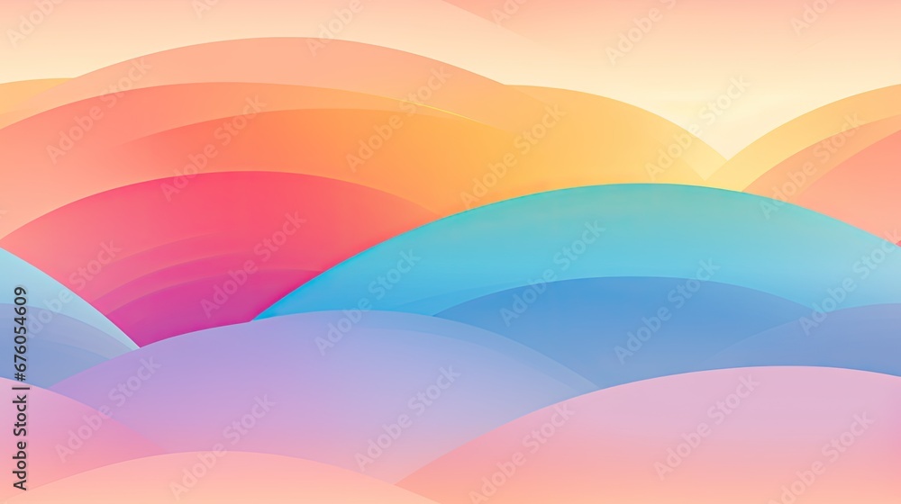  a multicolored abstract background with wavy shapes in pastel blue, pink, orange, yellow, and pink.  generative ai