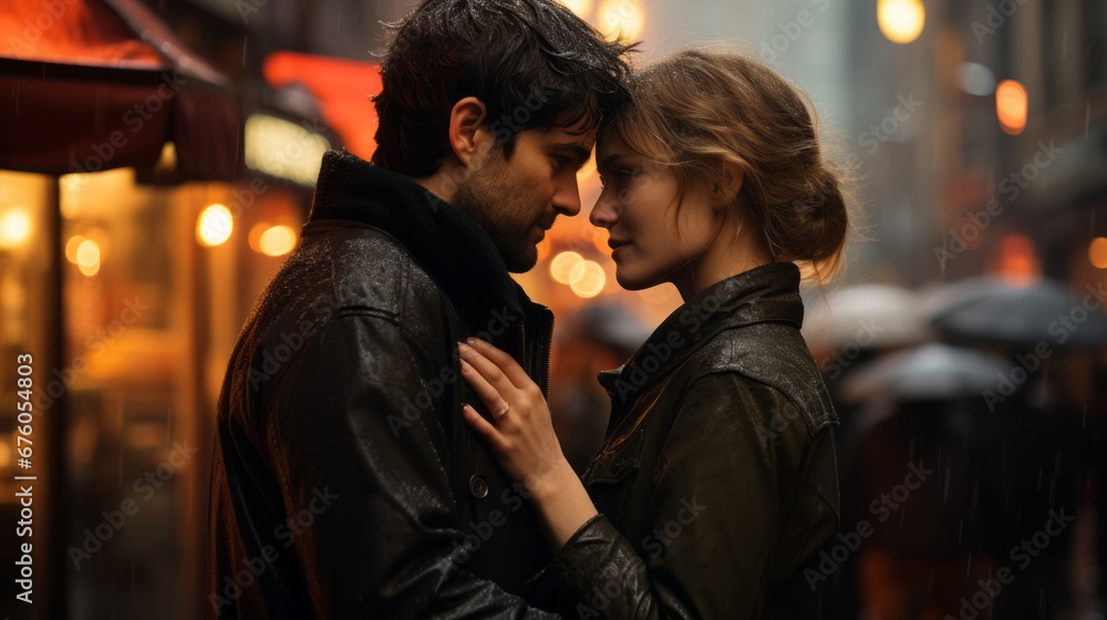 a couple in love on the streets of a European city a couple in love on the streets of a European city