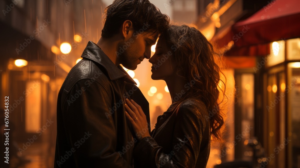 a couple in love on the streets of a European city a couple in love on the streets of a European city
