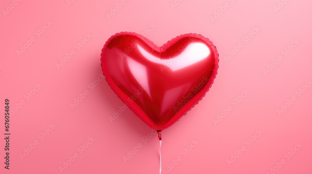 Shiny red heart balloon against a pink background symbolizing romance