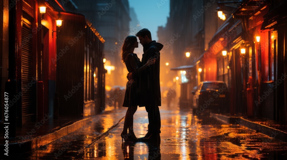 a couple in love on the streets of a European city a couple in love on the streets of a European city