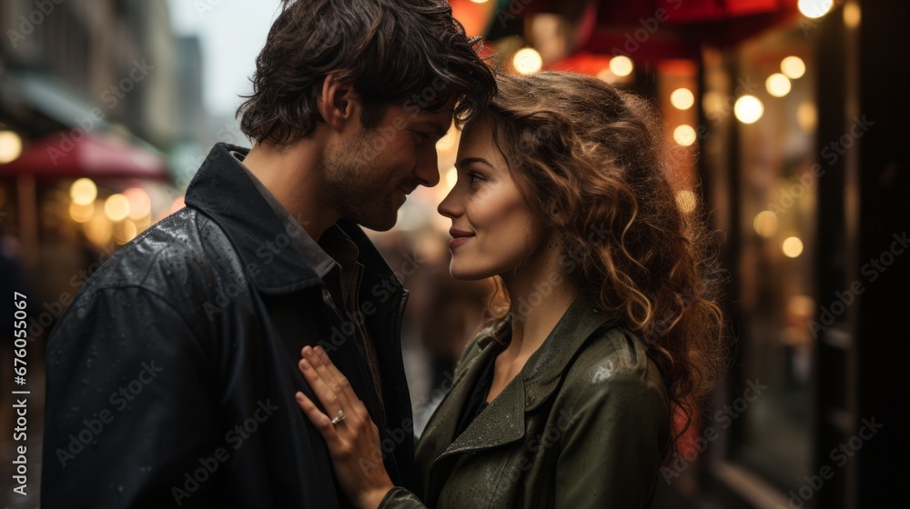 a couple in love on the streets of a European city a couple in love on the streets of a European city