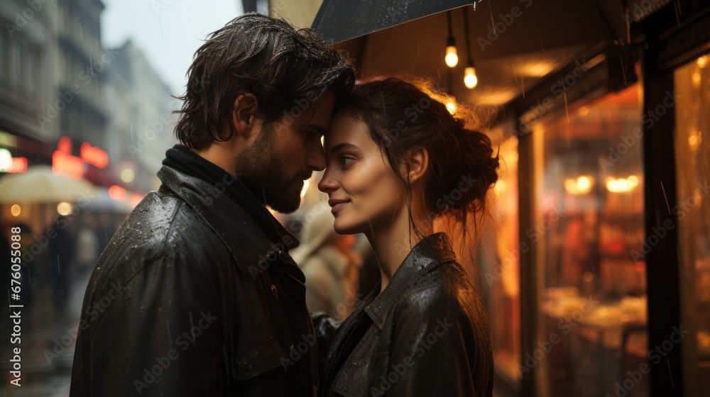 a passionate couple in love on the streets of a European city a passionate couple in love on the streets of a European city