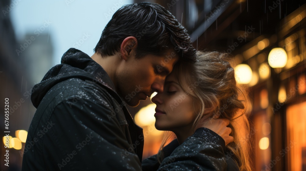 a passionate couple in love on the streets of a European city a passionate couple in love on the streets of a European city