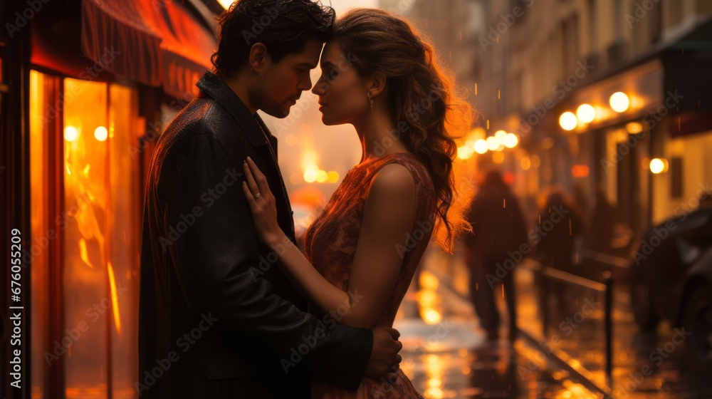 a passionate couple in love on the streets of a European city a passionate couple in love on the streets of a European city