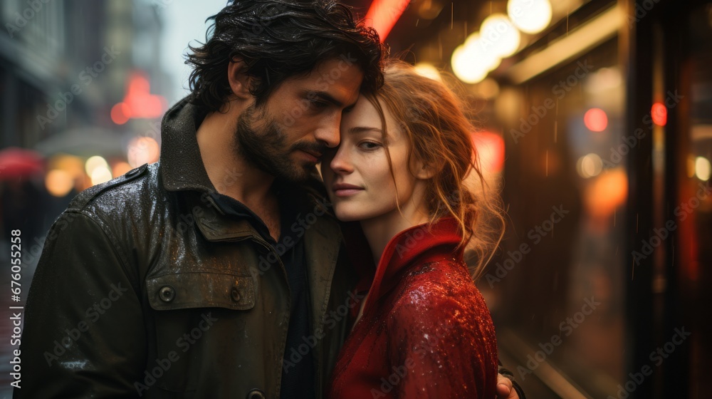a passionate couple in love on the streets of a European city a passionate couple in love on the streets of a European city