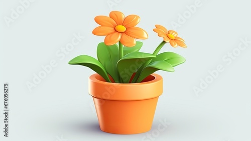 Plant in a pot, flowering, with leaves. Concept of gardening. 3d vector symbol. Minimalist cartoon aesthetic