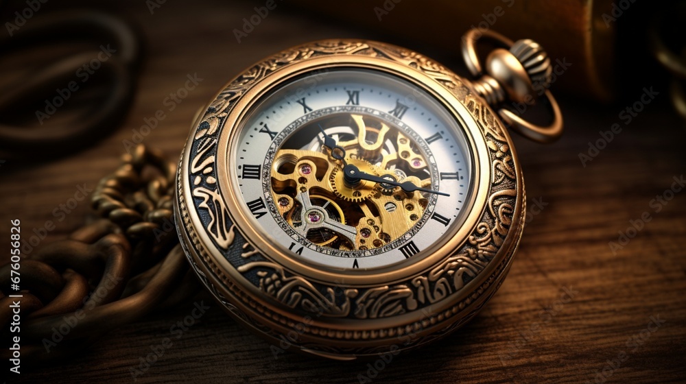 A beautifully designed pocket watch with a vintage feel, rendered in full ultra HD quality, highlighting its ornate craftsmanship.