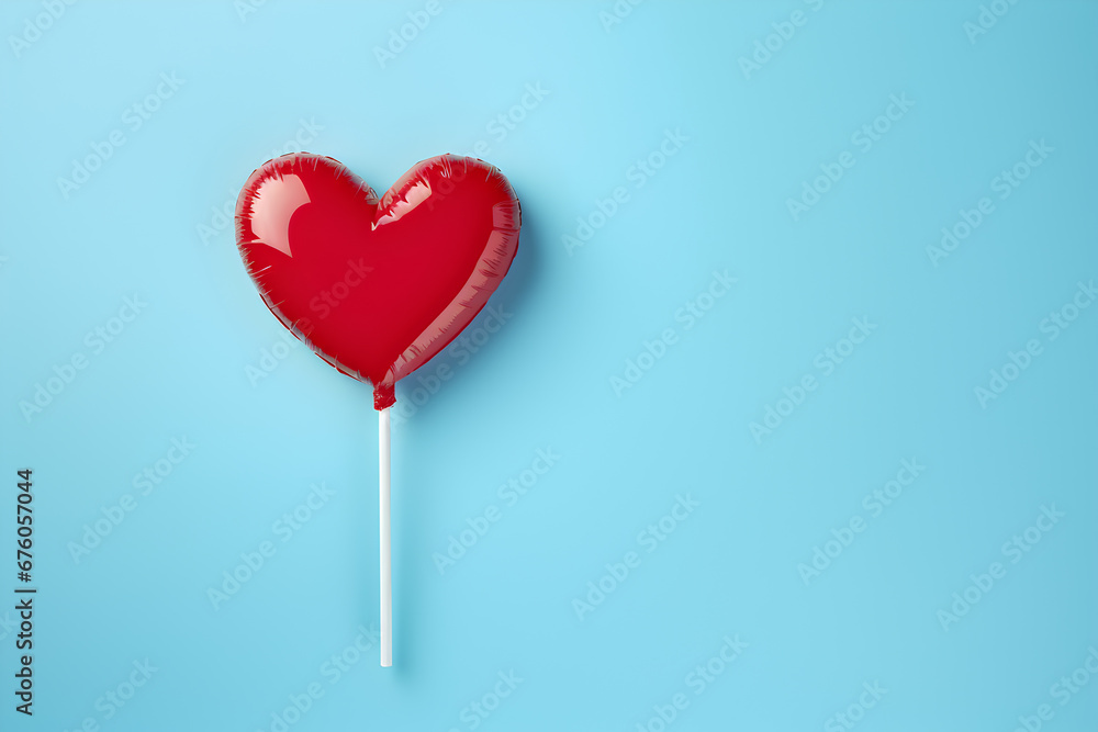 Sweet Heart: Lollipop Shaped as a Heart on a Light Blue Background