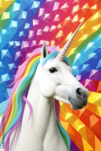 White unicorn in Rainbow flag colors. Symbol of lgbt gay community and homosexuality. Generative Ai photo